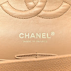 Caviar Quilted Medium Double Flap Beige