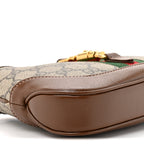 GG Supreme Monogram Azalea Calfskin Web Mini Jackie 1961 Hobo Beige Ebony Brown Sugar