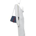 Textured Calfskin Web Medium Ophidia Chain Shoulder Bag Blue Agata