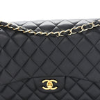 Lambskin Quilted Jumbo Double Flap Black