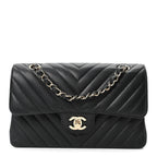 Caviar Chevron Quilted Small Double Flap Black