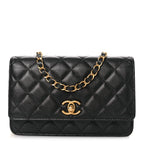 Pearly Caviar Quilted Fit For You Wallet On Chain WOC Black