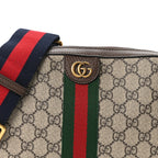 GG Supreme Monogram Textured Dollar Calfskin Web Ophidia Wristlet Shoulder Bag Beige Ebony New Acero