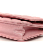 Iridescent Caviar Quilted Wallet on Chain WOC Rose Pink