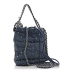 Washed Denim Quilted Studded Mini Chanel 22 Blue