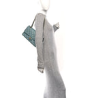 Iridescent Caviar Quilted Medium Double Flap Light Blue