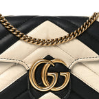 Calfskin Matelasse Super Mini GG Marmont Shoulder Bag Black White