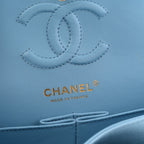 Caviar Quilted Small Double Flap Light Blue