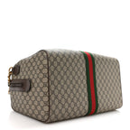 GG Supreme Monogram Textured Dollar Calfskin Web Medium Savoy Duffle Bag Beige Dark Brown