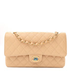 Caviar Quilted Medium Double Flap Beige