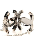 Metal Lambskin CC Mirror Crossbody Necklace Silver White