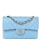 Caviar Quilted Small Double Flap Light Blue