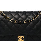 Caviar Quilted Medium Double Flap Black