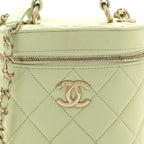 Lambskin Quilted Trendy Vanity Case Sea Green