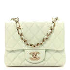 Lambskin Quilted Mini Square Flap Light Green