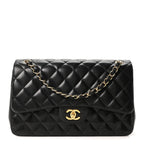 Lambskin Quilted Jumbo Double Flap Black
