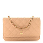 Caviar Quilted Wallet on Chain WOC Beige