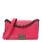 Lambskin Quilted Medium Boy Flap Dark Pink