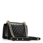Caviar Chevron Quilted Small Boy Flap Black