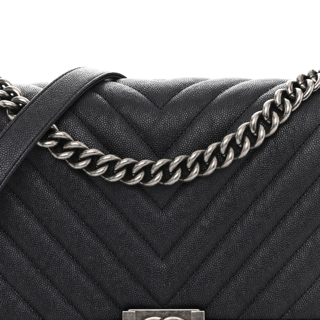 Caviar Chevron Quilted New Medium Boy Flap Dark Navy Blue