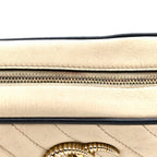 Vintage Effect Calfskin Matelasse Diagonal Small Torchon GG Marmont Chain Shoulder Bag Mystic White Blue Agata