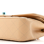 Caviar Quilted Medium Double Flap Beige