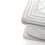 Metallic Calfskin Quilted New Medium Plexiglass Boy Flap Silver