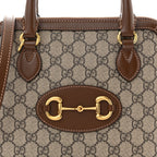 GG Supreme Monogram Azalea Calfskin Small Horsebit 1955 Top Handle Bag Beige Ebony Brown Sugar