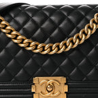 Lambskin Quilted Medium Boy Flap Black