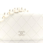 Lambskin Quilted Mini Pearl Wallet On Chain WOC White