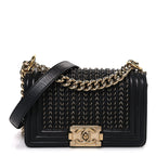 Calfskin Braided Small Boy Flap Black