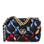 Lambskin Printed Fabric Medium Chanel 19 Flap Black Multicolor