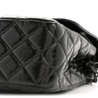 Shiny Crumpled Calfskin Quilted Jumbo Double Flap So Black