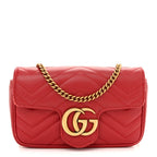 Calfskin Matelasse Super Mini GG Marmont Shoulder Bag Hibiscus Red
