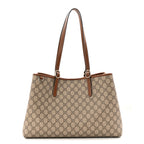 GG Supreme Monogram Emblem Large Tote Bag Beige Dark Brown