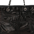 Glazed Calfskin Small Deauville Tote Black