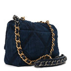 Denim Quilted Medium Chanel 19 Flap Blue