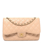 Caviar Quilted Jumbo Double Flap Beige Clair