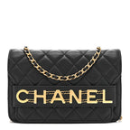 Calfskin Quilted Enchained Wallet On Chain WOC Black
