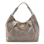 Suede Quilted Large Hobo Dark Grey