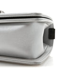 Metallic Calfskin Quilted Small Boy Flap Silver