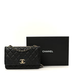 Lambskin Quilted Trendy CC Wallet On Chain WOC Black