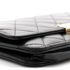 Lambskin Quilted Golden Class Wallet on Chain WOC Black