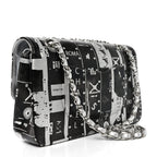 Lambskin Graffiti Printed Medium Double Flap Black Silver