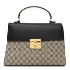 GG Supreme Monogram Calfskin Medium Padlock Top Handle Bag Beige Black Cuir