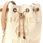 Canvas Pearl Deauville Drawstring Bucket Bag Ecru Beige