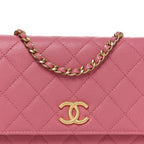 Caviar Quilted Textured CC Wallet On Chain WOC Pink