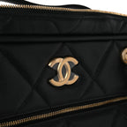 Shiny Grained Calfskin Quilted Large Travel Bowling Bag Black