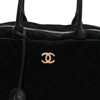 Suede Calfskin Large Perfect Bowling Bag Black