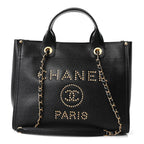 Caviar Small Studded Deauville Tote Black